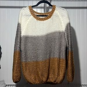 Knit sweater, purple/orange/cream